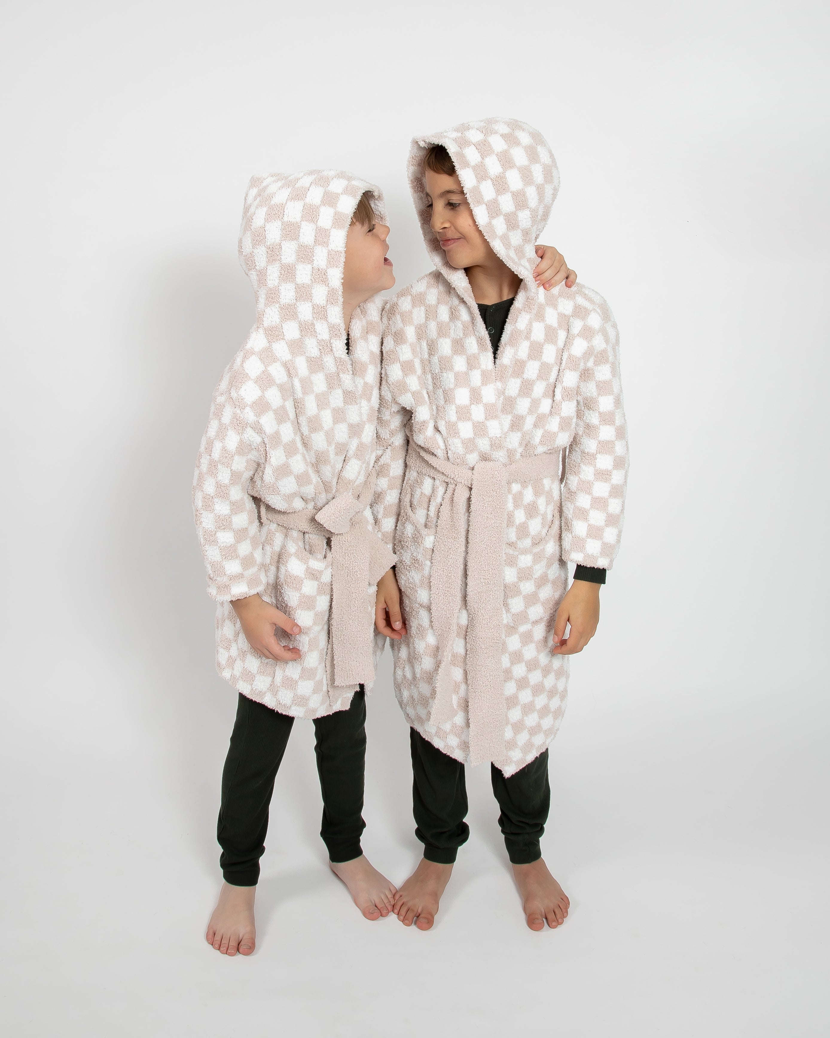 Childrens Check Print Hooded Robe