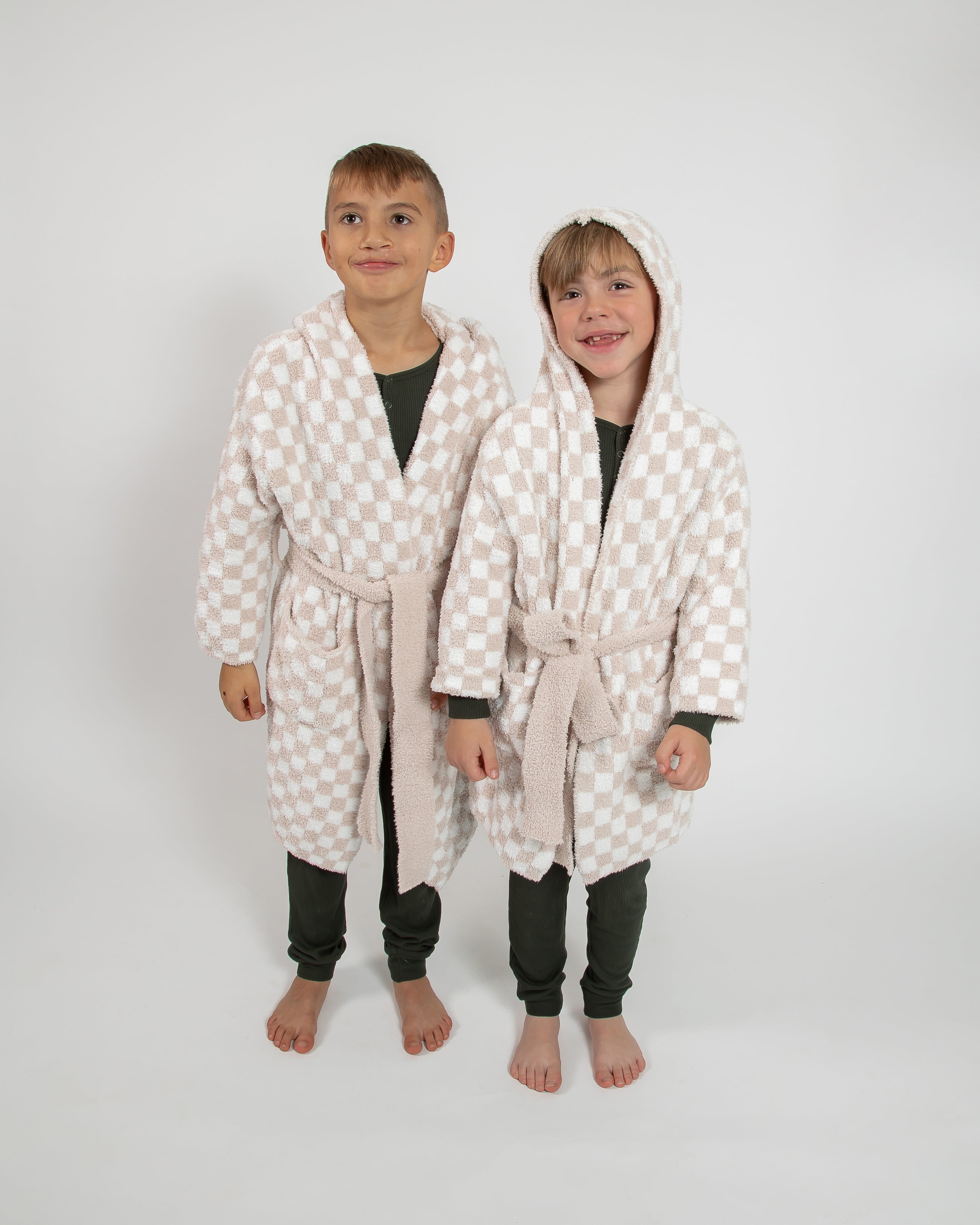 Childrens Check Print Hooded Robe