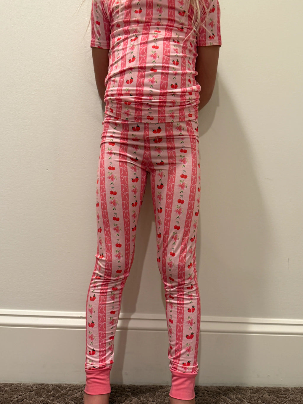 Kids Pink Strawberry & Cherry Bows Pajama Pants