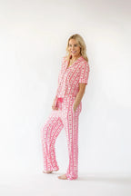 Pink Strawberry & Cherry Bows Adult Button Down Short Sleeve Pajama Top
